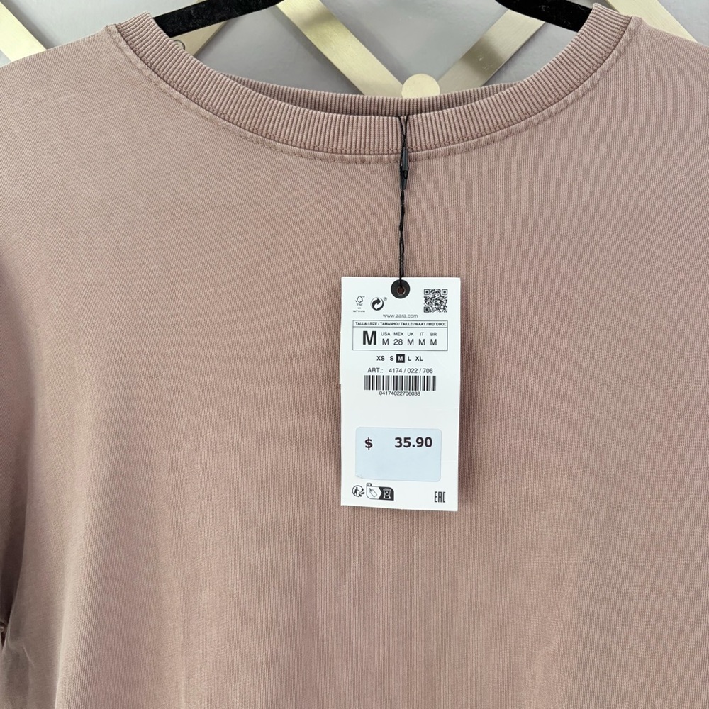 NWT Zara Taupe Midi T-Shirt Dress Side Slit Medium Minimalist Elevated Basic - Picture 2 of 6